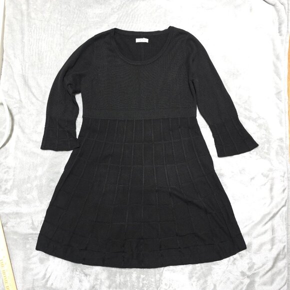 Calvin‎ Klein Sweater Dress Small Black Fit & Flare Knit Scoop Neck 3/4 Sleeve - Picture 1 of 8